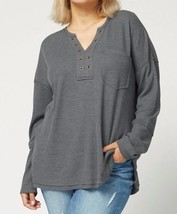 Entro v-neck with grommets top in Charcoal - size 1X - £27.52 GBP