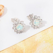 Natural opal Gemstone Stud earring in Sterling silver October birthstone Studs - £93.51 GBP