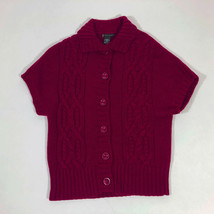 Lauren Hansen Women&#39;s Cable Knit Short Sleeve Button Front Sweater Burgundy Sml - £15.65 GBP