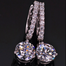 2Ct Round Brilliant Diamond 14K White Gold Over Drop Dangle Leverback Earrings - £123.26 GBP