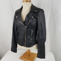 Pull &amp; Bear Women&#39;s Black Soft Leather Biker Jacket US 2 Mex 26 Zippers ... - $45.99