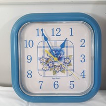VINTAGE INGRAHAM WALL CLOCK BLUE FLORAL flowers square quartz plastic WORKS - $60.39 CAD