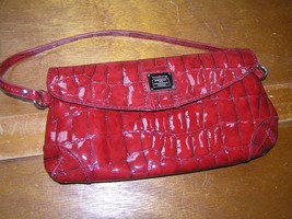 Gently Used Liz Claiborne Faux Red Leather Small Clutch with Snap Closure &amp; Two  - £6.92 GBP