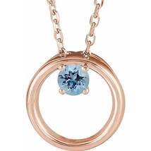 14K Rose Gold Aquamarine Circle Necklace - £381.93 GBP