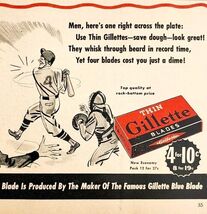 1941 Gillette Thin Shaving Razor Baseball Advertisement Hygiene Hair Car... - $35.02 CAD