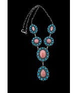 Navajo Sterling Sleeping Beauty Turquoise Pink Conch Shell Cluster Bib N... - £673.58 GBP