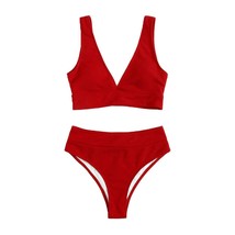 Red Striped Bikinis Set Lady Spring Swimwear V-Neck Brazilian Sexy Swimm... - $29.35