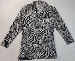 Chaus Blouse Top Women Size Large Black White Animal print Polyester Long Sleeve - £16.48 GBP