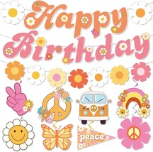  Birthday Decorations Banner and Hanging Swirls Groovy Birthday Banner and - £22.85 GBP