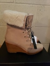 Sorel After Hours Lace Shearling Wedge Booties Oatmeal Leather $260 Sz 9... - $98.99