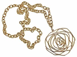 Vintage Necklace Stylized Golden Rose Pendant  Womens Statement1960s - £35.15 GBP