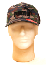 Puma Green &amp; Brown Camo Stretch Fit Structured Cap Hat Men&#39;s S/M - £31.13 GBP