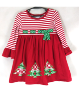Bonnie Jean Red Striped With Polka Dot Bow Christmas Trees Dress Girls S... - $258.38 MXN