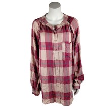 Time and Tru Maternity Womens XXL Woven Button Up Top Pink Plaid Shirt - £11.85 GBP