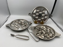 C Hugo Pott Germany Stainless Steel Escargot Plates &amp; Tongs Set of 6 (large) - £158.38 GBP