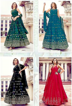 Designer Wedding Anarkali Gown Dress &amp; Dupatta Sequin embroidery Georget... - £46.56 GBP