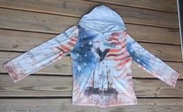 CACTUS Rhinestones Patriotic Hoodie Jacket History of America Flag Eagle... - $28.71