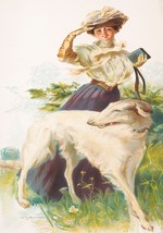 14503.Decor Poster print.Room wall art. Victorian girl and Afghan Greyhound Dog - £12.94 GBP+