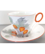 Shelley Art Deco Rare Cup &amp; Saucer Orange Flowers Couple of Butterflies ... - $224.42 CAD