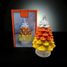 Lighted Halloween Ceramic Candy Corn Tree Trick or Treat 13&quot; Home Decor - £37.35 GBP