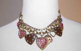 Betsey Johnson Jungle Monkey Cheetah Heart Charm Statement Necklace Jewelry - £99.91 GBP