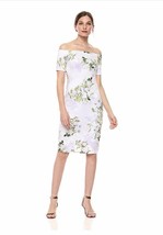 Calvin Klein Floral Print Scuba Dress Off The Shoulder Lilac Green SZ 6 NWT $134 - £51.33 GBP