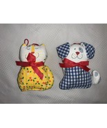 Vintage Hallmark 1981 &amp; 82 Blue Gingham Puppy &amp; Yellow Calico Kitty Cat ... - $31.48 CAD