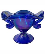 Fenton Double Koi Dolphin Blue Carnival Iridescent Glass Compote Bowl - €84,12 EUR