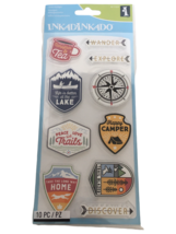 Inkadinkado Clear Stamps Set Adventure Camp Patch Hiking Lake Campfire Compass - £11.71 GBP