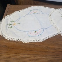 2 Vintage Linen 17” Placemats Doily Embroidered Scalloped edge - £10.00 GBP