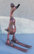 Balinese Wood Handicrafts "Bebek Angsa" Royal Maroon Red Skiing Duck Fig... - $34.95