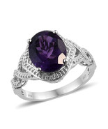 Lusaka Amethyst Plat. O/Ster. Silver Ring (Size 11) (12x10mm Oval 4.22) ... - £105.97 GBP