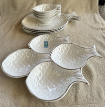 Sigrid Olsen Large Melamine Fish Shaped Dinner Plates, Divided Tray &amp; Soup Bowls - £108.70 GBP