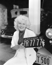 Jean Harlow holding California number license plate by vintage cars 16x20 Canvas - $69.99