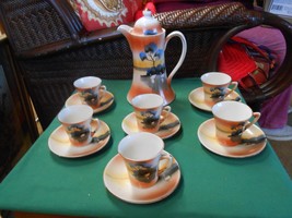 Beautiful Vintage Japan CHOCOLATE SET Pitcher &amp; 6 Cups and Saucers - £35.90 GBP