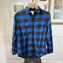 American Eagle Blue Black Buffalo Check Flannel Button Down Shirt S - $375.67 MXN
