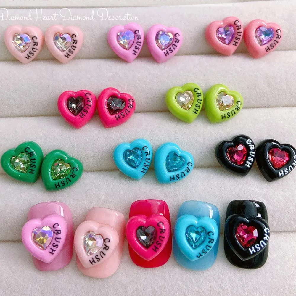 10Pcs Dopamine Heart Nail Art Charms 3D Y2K Style Rose Red Love Inlaid C... - £8.68 GBP