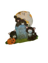 Halloween Black Cat Ghost Jack O Lantern Die-Cut Card Stock Double 1970s - £8.44 GBP