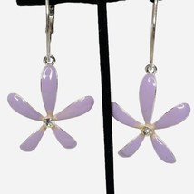 Hoop Earrings Pierced Dangle Lavender Flower Power Hippie Metal Enamel 3” - £9.69 GBP