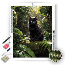 Black Cat in Tropical Jungle - Diamond Painting Kit - £15.81 GBP+