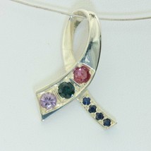 Pink Red Spinel Blue Sapphire 925 Silver Unisex Looped Ribbon Pendant Design 228 - £51.54 GBP