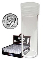 COIN STORAGE TUBES, round clear plastic w/ screw on tops for DIMES (Quantity of  - $33.53 CAD