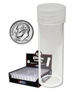 COIN STORAGE TUBES, round clear plastic w/ screw on tops for DIMES (Quan... - £18.89 GBP