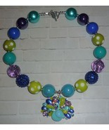 Peacock Pendant Bubble Gum Bead Necklace for Girls - $21.50