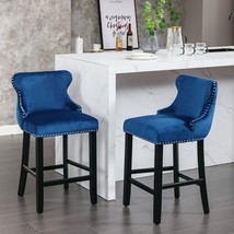Contemporary Velvet Upholstered Wing-Back Barstools with Button Tufted 2... - £139.36 GBP