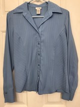 East 5th Shirt Size Medium Blue Long Sleeve Poly Blend Collared ButtonUp Vintage - £9.30 GBP