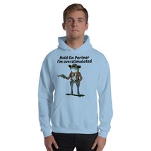 Hold On Partner I&#39;m Overstimulated Cowboy Frog Vintage Unisex Hoodie Military Gr - $35.63+