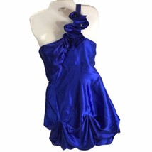 Jessica McClintock Gunne Sax Mini Bubble Dress Juniors 7 Blue Satin Ruffled - £23.33 GBP