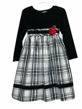 Youngland Christmas Dress Girls 5 Black Faux Velvet Top Plaid Black White Skirt - £15.67 GBP