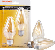2 Sylvania LIGHT BULBS F15 Iridescent 25 W Flame Shape E26 25F IC BL 13864 13821 - £19.80 GBP